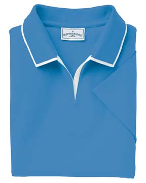 Ladies' Egyptian Diamond Knit Intarsia Polo - 100% Egyptian cotton, 6 oz.  Luxuriously soft and durable 50/2 ply fabric; distinctive intarsia-tipped collar; contrasting buttonless placket and hemmed sleeves.