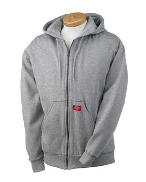 Thermal-Lined Hooded Fleece Jacket - 80% cotton, 20% polyester, 8.25 oz ;Full-front metal zipper; front handwarmer pockets and warm thermal knit lining (grey jersey lined hood, off-white thermal lining); ribbed knit cuffs and waist; set in sleeves and logo