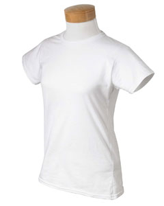 Women's 4.5 oz. SoftStyle Ringspun T-Shirt - 4.5 oz., 100% preshrunk ringspun cotton jersey. Seamless double-needle stitched collar. Taped neck and shoulders. Double-needle stitching on sleeves and bottom hem. 1/2" rib knit collar. Sideseamed. Sport Grey is 90% cotton, 10% polyester.