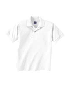 Youth 5.6 oz. Ultra Blend 50/50 Jersey Polo - 5.6 oz., 50/50 cotton/poly jersey. Contoured welt collar and welt cuffs. Woodtone buttons. Double-needle stitched hemmed bottom. Two-button placket.