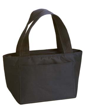 Cooler Tote - 600 denier polyester/pvc; zippered main compartment; matching 1.5" wide handles, 7" drop length; color matched handles and zipper; aluminum foil insulated interior; six pack or great lunch cooler; front pocket; gusseted bottom