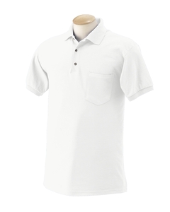 5.6 oz., 50/50 Ultra Blend Jersey Polo with Pocket - 5.6 oz., 50/50 cotton/poly jersey. Contoured welt collar and welt cuffs. Five-point left-chest pocket. Three-button placket with woodtone buttons. Double-needle stitched hemmed bottom.