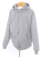 8 oz 50/50 Full-Zip Hood - 50% cotton, 50% polyester nublend fleece, 8 oz. virtually pill-free; single-ply hood; long set-in sleeves with double-needle coverseamed stitching on neck, shoulders, armholes and waistband; 1x1 rib cuffs and waistband; split muff pocket; matching drawcords with grommets.