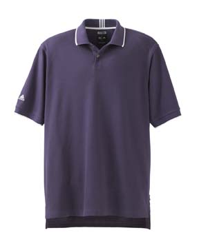 ClimaLite Interlock Polo - 60% cotton, 40% polyester. ClimaLite interlock with hydrophilic finish; rib-knit collar with contrast tipping and three stripes on back of neck; two-button placket; contrast adidas performance logo on right sleeve; rib-knit cuffs with contrast tipping; ClimaLite side-seam label on left front.