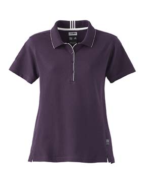 ClimaLite Ladies Stretch Interlock Polo - 65% cotton, 30% polyester, 5% spandex.  ClimaLite interlock jersey with hydrophilic finish; rib-knit collar with contrast three stripes on back of neck; contrast tipping on collar and placket; four-button placket; open-hem sleeves; tonal performance logo on right sleeve; tonal rib-knit side panels; ClimaLite side-seam label on left front.