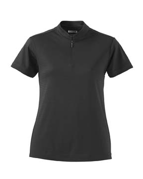 ClimaCool Ladies Textured Solid-Top Polo - 100% polyester Coolmax Extreme with UV and anti-microbial finish. Heat-sealed neck label; set-in, open hem sleeves; mandarin self-collar with quarter zip concealed placket; tonal adidas performance logo at back yoke. 