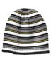 Reversible Beanie - 60% cotton, 40% acrylic blend. two contrasting stripes on one side, multi stripes on the other. 