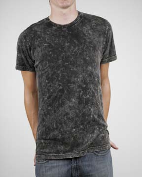 Mens Acid Wash Basic Crew - 100% combed, ringspun cotton, 3.4 oz; men's short-sleeve tee; perfect fit; set in ribbed collar; blind stitching on bottom hem and sleeves; wash in cold water; dry on low heat; garment dyed reactive with acid/potassium wash treatment; enzyme/silicon finish; side seamed; set in sleeves