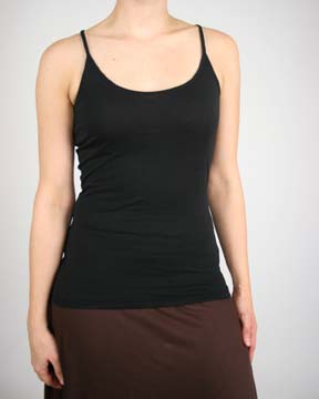 Sheer Spaghetti Tank - 100% ringspun pima cotton, 3.1 oz; 1 x 1 rib binding at neck and armholes; longer length with a tapered waist; blind hem at bottom; perfect fit; fabric dyed reactive; garment washed with enzyme and silicone finish; side seamed