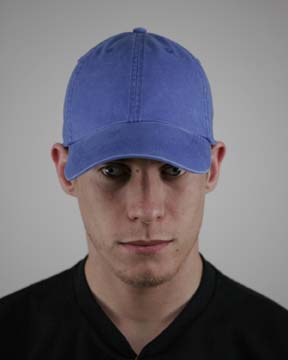 Basic Chino Twill Cap - 100% cotton; unstructured; 6-panel, low-profile; pre-curved bill; self fabric strap with antique brass slide buckle closure; tuck in grommet; chino twill fabric with heavy enzyme wash; contrasting navy underbill on all colors except white, black, and pink