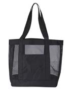 Mesh Tote Bag - Mesh & nylon; front handles and pocket; large mesh main compartment; matching nylon bottom