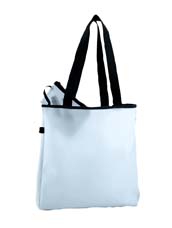 Jelly Tote with Purse - 100% frosted pvc; black contrast webbing handles; exterior loop on side seam; interior mesh purse with zippered closure tethered to side seam; reinforced interior seams