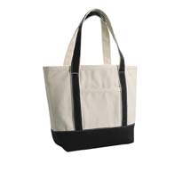 Banker's Tote Bag - 100% heavy cotton canvas; contrast double-needle stitching; gusseted top in accent color with zipper; exterior front pocket, bar tacking on handles; five interior pockets in accent fabric