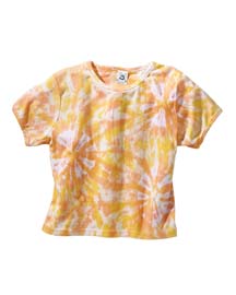 Cotton Tie-Dyed Ladies Bright Cropped T-shirt - 100% ringspun cotton. 1x1 cropped tee; two-color, hand-tied process; all-over soft spiral pattern.