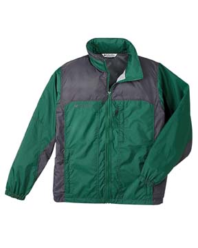 Mens Cougar Peaks Jacket - 100% nylon hydroplus and fresh plaid embossed hydroplus shell, 50% polyester/ 50% recycled polyester mesh lining; packable; attached hood; back mesh vent; drawcord at hem; full-front zip; waterproof
