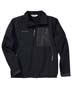 Incline-Tech Mens Soft Shell - 96% polyester, 4% elastane barrier grid. breathable, wind- and water-resistant; active four-way stretch; fleece-lined collar and chin guard for abrasion protection; zippered security pocket on left chest; 100% polyester fresh plaid embossed microtex trim on chest pocket; embroidered columbia logo on cuff; two-zippered hand-warmer pockets; size l has 28" center back length.