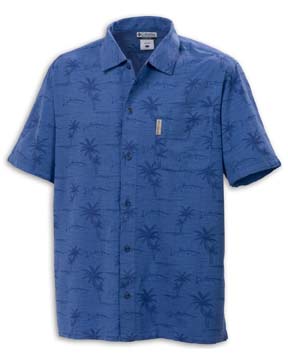 Snook Jacquard Print Mens Short-Sleeve Shirt - 65% cotton, 35% viscose jacquard. garment washed; wrinkle-resistant; button-down front with fly collar; left chest pocket with columbia label; straight back yoke; side back action pleats; split squared bottom hem.