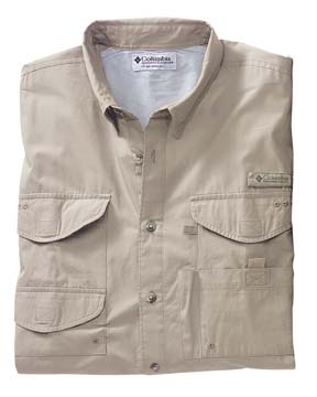 Bonehead Cotton Long-Sleeve Fishing Shirt - 100% cotton ultralite poplin. sandwashed and fully vented; columbia label on left chest; button-tab roll sleeves; hook-and-loop closure fly box pockets; rod and tool holder.
