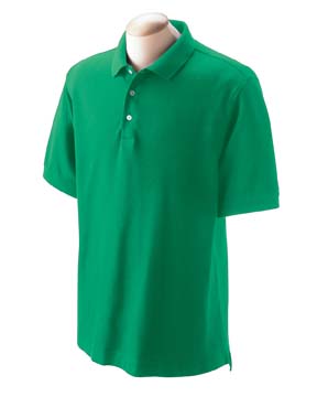 Mens Pima Piqu Short-Sleeve Polo - 100% Peruvian Pima Cotton. Additional yarn in collar and cuffs for a neater appearance and greater durability; stretch tape in shoulders for extra strength; three-button placket, Dura-pearl buttons; rib-knit cuffs; grey heather is 90% cotton, 10% polyester.