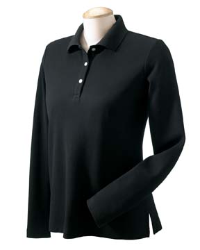 Ladies Pima Piqu Long-Sleeve Polo - 100% Peruvian pima cotton. Softly shaped for a flattering fit; three-button placket with self-fabric piping; hemmed sleeves; clean-finished side vents