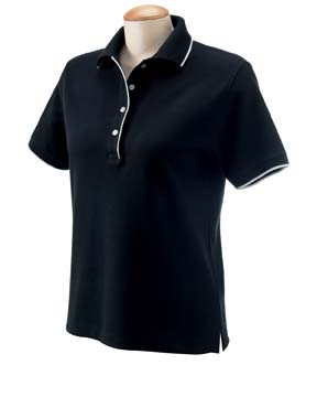 Ladies Tipped Piqu Polo - 100% Peruvian combed cotton. Feminine fit; delicate four-button placket.