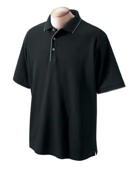 Mens Tipped Piqu Polo - 100% Peruvian combed cotton. Contrast tipping on collar, cuffs and placket; three-button placket, Dura-pearl buttons.