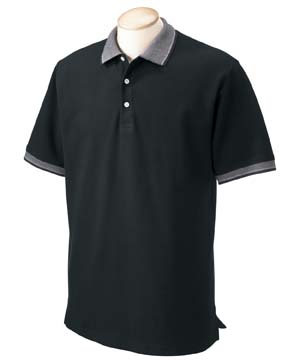 Mens Jacquard Birdseye Polo - 100% Peruvian combed cotton. Intricately knit jacquard birdseye collar and cuffs; three-button placket, Dura-pearl buttons; clean-finished side vents.