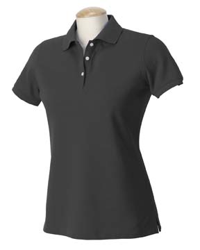 Ladies Five-Star Performance Piqu Polo - Fine 100% Peruvian cotton yarns used to create a soft, smooth fabric surface with performance properties that reduce wrinkles, fading and pilling. no-curl collar flat knit collar and cuffs. special embroidery stitch along inside neck tape. three-button, clean finished placket white, pearlized buttons split side vents with extended tail. softly curved for the female figure