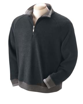 Mens Berkshire Boucl Quarter-Zip - 70% Polyester, 30% Rayon. Heathered trim; tipped collar and cuffs; signature silver-tone zipper pull; raglan sleeves. 