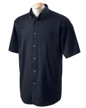 Men's Short-Sleeve Titan Twill - 100% combed cotton, washed and "peached" for a soft, inviting finish. Button-down roll collar; horn buttons; center back pleat; longer tail stays neatly tucked. 