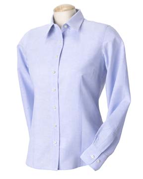 Ladies' Five-Star Performance Oxford - These shirts fight shrinkage, wrinkles, fading, pilling, staining, and even burning UV rays. High-quality 60% cotton, 40% polyester fabric. Button-down collar on men's, spread collar on ladies', hornstyle buttons on twills, pearlized buttons on oxfords; button-through sleeve plackets and left chest pocket on men's shirts; front and back princess seams on ladies' shirts add gentle shaping. 