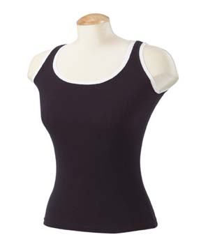 Chattanooga Cotton 2x1 Rib Tank - 50% cotton, 50% polyester fine heather rib or 100% cotton fine solid rib with contrasting raw-edge inset at neck. 