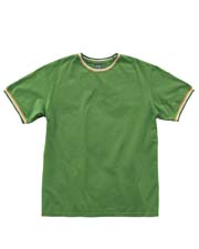 Antigua Cotton Ringer T-shirt with Stripes - 100% rugged cotton jersey. Double-needle stitching throughout; two-color stripe at neck and sleeves.