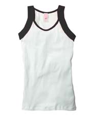 Asbury Ringer Beater Tank - 100% combed cotton. 2x1 rib with contrasting 1x1 rib neck and arm openings; double-needle topstitching on arm opening bindings for better stretch and recovery and smooth appearance; double-needle stitching at bottom hem