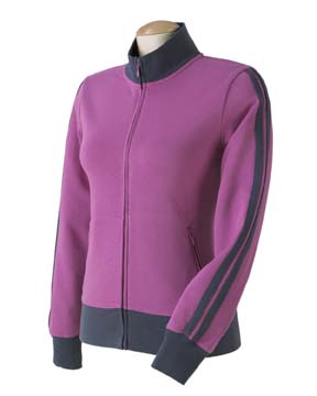 Raleigh French Terry Track Jacket - 80% cotton, 20% polyester. Garment washed; 1x1 contrasting rib neck, cuffs and waistband; contrasting stripes on sleeves.