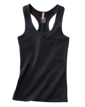 Cotton/Spandex Stretch Racer Back Tank - 92% cotton, 8% spandex stretch jersey. Double-needle stitching on hem; contrast color binding at neck and arm opening (except white and black solids).