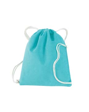 Terry Cinch Sack - 100% cotton terry; main compartment with inside lining and zippered pocket; natural rope straps
