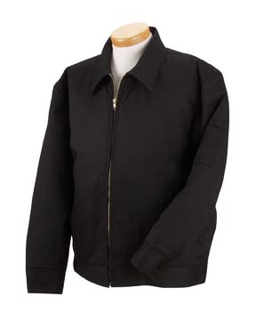 Lined Eisenhower Jacket - 7.5 oz, 35% cotton, 65% polyester shell, 100% nylon lining, and 100% taffeta quilted to polyurethane foam fill; lightweight but warm jacket with logo; slash front pockets, pencil pocket on left sleeve and inside pocket; #5 brass zipper front full-zip closure; adjustable tabs at waistband, set in sleeves, button cuff sleeve hem finish, and open-bottom hem finish