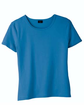 6.1 oz Short Sleeve Classic Fit 1x1 Rib T-shirt - 100% combed ringspun cotton; luxuriously soft rib fabric for ultimate comfort; shorter, fashionable sleeves and scoop neck. 