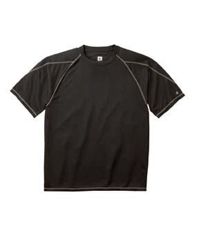 Double Dry T-shirt with Odor Resistance - 100% polyester, 4.1 oz; self fabric collar and neck tape; low contrast color flatlock stitching; reflective "c" logo on left sleeve; antimicrobial finish fights the growth or odor causing bacteria on garment; wicks moisture away from the body and helps control moisture buildup; raglan sleeves; open-hemmed waist