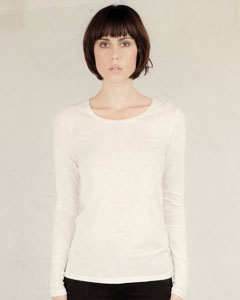 Women's Long-Sleeve Crew - 3.5 oz., 100% cotton jersey. Scoop neck. Ribbed set-in collar with neck tape. Garment washed.
