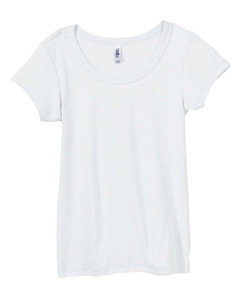 Women's 1x1 Baby Rib Scoop Neck T-Shirt - 5.8 oz., 100% combed ringspun cotton. Scooped open neckline. Super soft 1x1 baby rib knit. Sideseamed. Set-in sleeves.