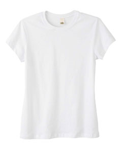 Women's Organic Jersey T-Shirt - 4.2 oz., 100% combed organic ringspun cotton. Classic fitting basic. Feminine styling. Contoured sideseams. Super soft baby jersey knit. Set-in sleeves.