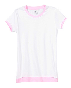Women's Claudette Sheer Jersey Longer-Length 2-in-1 T-Shirt - 3.2 oz., 100% combed ringspun sheer cotton jersey. Get the layered look all in one garment. Top layer has raw edge seams and bottom layer is finished. Added body length and a slim fit silhouette. Sideseamed. Set-in sleeves.