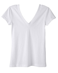 Women's Cecilia Double V Sheer Jersey T-Shirt - 3.2 oz., 100% combed ringspun cotton. Sheer jersey. This double V-neck T-shirt features a wide self-trim neckline.