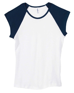 Women's 1x1 Baby Rib Contrast Cap-Sleeve Raglan T-Shirt - 5.8 oz., 100% combed ringspun cotton. A popular team sport style yet classic for any casual occasion. Contrast raglan-cut fitted cap sleeves and neck binding. Super soft 1x1 baby rib knit. Sideseamed.