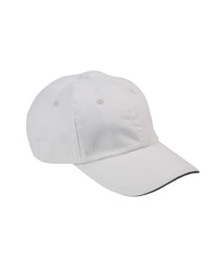 6-Panel Unstructured Sandwich Cap - 100% brushed cotton twill. 6-panel. Unstructured. Low-profile. Two-tone sandwich bill. Sewn eyelets. Self-fabric closure with D-ring slider and tuck-in strap.