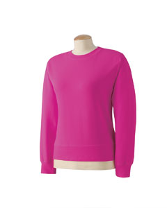 Women's Garment-Dyed Wide-Band Fleece Crew - 10 oz., 80/20 ringspun cotton/poly. Preshrunk, soft-washed, garment-dyed fabric. 2 1/2" 1x1 ribbed cuffs and waistband. Rack-stitching on all seams, shoulders, cuffs and waistband. Rib knitting contains Lycra.