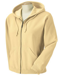 Women's Garment-Dyed Full-Zip Hoodie - 10 oz., 80/20 cotton/poly. Preshrunk, soft-washed, garment-dyed fabric. Metal zipper with fashion pull. Matching drawcord. Front pouch pocket. Fashionable 2x1 rib cuffs and relaxed waistband. Double-needle stitched seams.