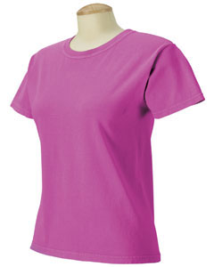 Women's Ringspun Garment-Dyed T-Shirt - 100% ringspun cotton. Preshrunk, soft-washed, garment-dyed fabric. Set-in sleeves. Ribbed collar with double-needle topstitched neckline. Double-needle stitched sleeves and bottom hem. Taped shoulder-to-shoulder. 5.4 oz. 1/2" collar.